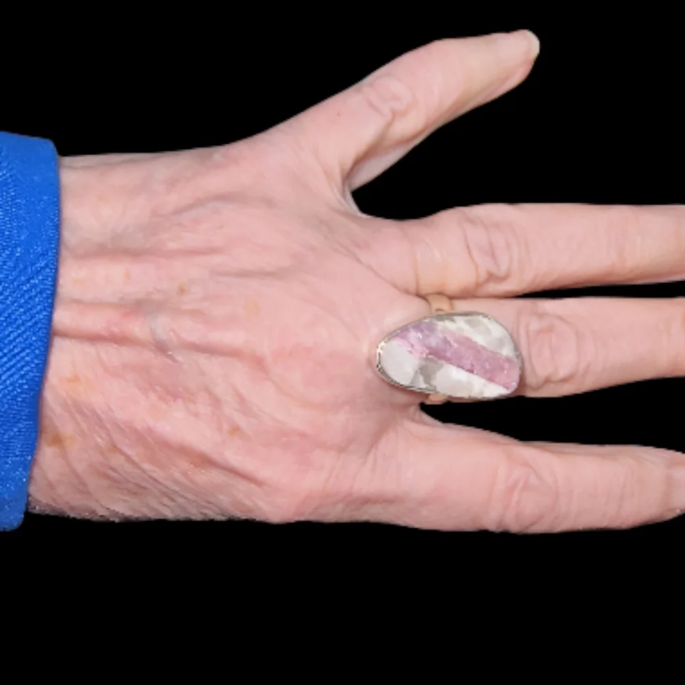 Sterling Silver Pink Tourmaline In Quartz Rough Crystal Ring